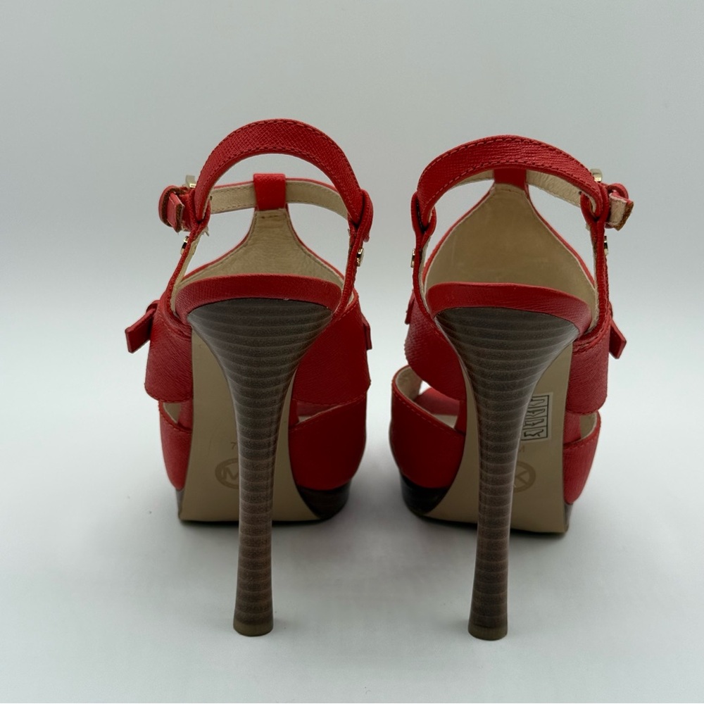 Michael Kors Mackenzie Saffiano Leather Logo Platform Sandal Luggage Size 7.5M - Picture 7 of 17